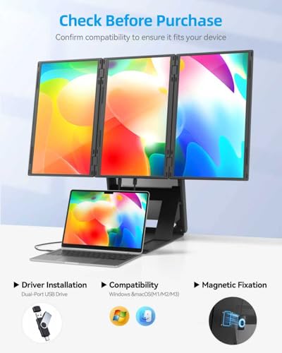 15.6" Quad Laptop Screen Extender,FHD 1080P Double Portable Monitor with 30" Combined Display(Landscape/Portrait),One-Cable Connection and Driver Required,Compatible with Wins & Mac(M1/M2/ M3/M4/M5) - size: 15.62" Screen Extenders