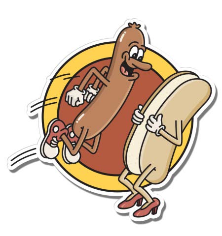 Hot Dog Jumping in Bun Funny - 8" Vinyl Sticker - for Car Laptop I-Pad - Waterproof Decal - size: 8"