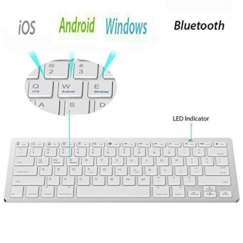 Multi Device Bluetooth Keyboard Rechargeable Wireless Keyboard 3-in-1 Slim Keyboard with Number Pad Full Size Bluetooth Keyboard for Windows Tablet Laptop - White