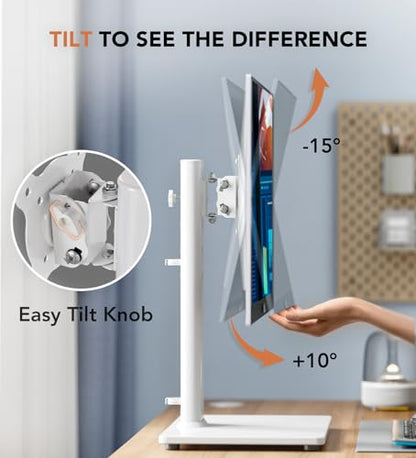 Hemudu Single LCD Computer Monitor Free-Standing Desk Stand Riser for 13 inch to 32 inch Screen with Swivel, Height Adjustable, Rotation, Holds One (1) Screen up to 77Lbs(HT05W-001) White - color: White