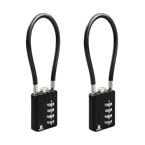 RESET-201 4-Digit Cable Padlock, 7 in 18cm 5mm Cable, 2 Pack | 7 in 18cm 5mm flexible steel cable for lockers, bags, toolboxes, and everyday light-duty secondary locking. - size: 18cm(7.1 inch)Cable