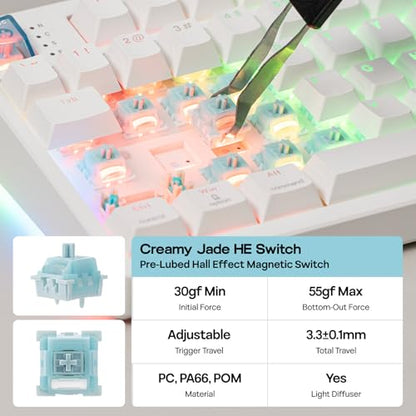 EPOMAKER HE108 Wireless Gaming Keyboard, 8K Polling & 10000mAh, SOCD & DKS | Full-Sized Hall Effect Keyboard with Rapid Triggering, Custom Driver, RGB Backlit, PBT Keycap (White) - color: White