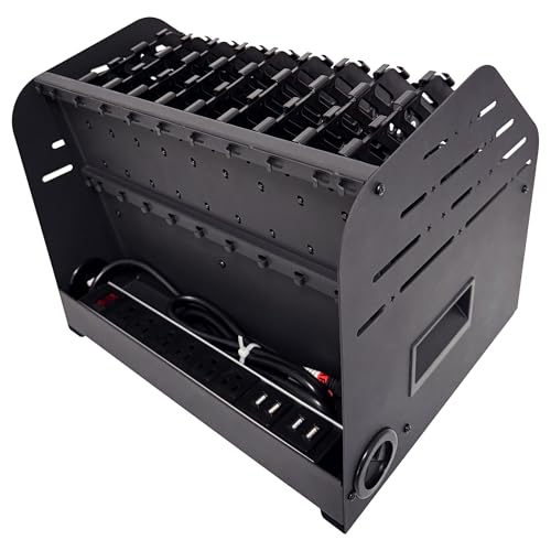 10-Device Laptop & Tablet Charging Station with 6 AC Outlets & 4 Fast-Charging USB Ports, Charging Rack for Chromebooks, iPads & Devices Up to 15.6", Classroom, Office & Library Organizer - color: Black with 10-Device Charging Station