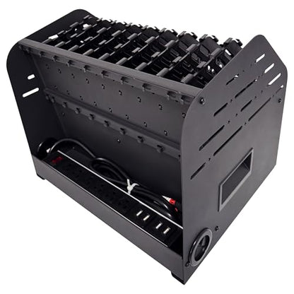 10-Device Laptop & Tablet Charging Station with 6 AC Outlets & 4 Fast-Charging USB Ports, Charging Rack for Chromebooks, iPads & Devices Up to 15.6", Classroom, Office & Library Organizer - color: Black with 10-Device Charging Station