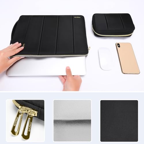 MOSISO 13-14 inch Laptop Case, 13.3 inch Puffy Laptop Sleeve Compatible with MacBook Air 13.6 M5 M4 M3 M2 M1/Neo/Pro 13/14,HP Dell ASUS Lenovo, Rectangle Vertical Bag with Small Case&Side Handle,Black - color: Black