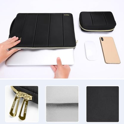 MOSISO 13-14 inch Laptop Case, 13.3 inch Puffy Laptop Sleeve Compatible with MacBook Air 13.6 M5 M4 M3 M2 M1/Neo/Pro 13/14,HP Dell ASUS Lenovo, Rectangle Vertical Bag with Small Case&Side Handle,Black - color: Black