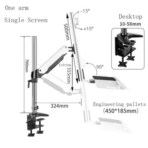 Monitor Stand White Single Arm Single Screen with Engineered Tray Clamp Table Monitor Stand Arm with Tray for 15-27 Inch Screens Monitor Stand Desk arm