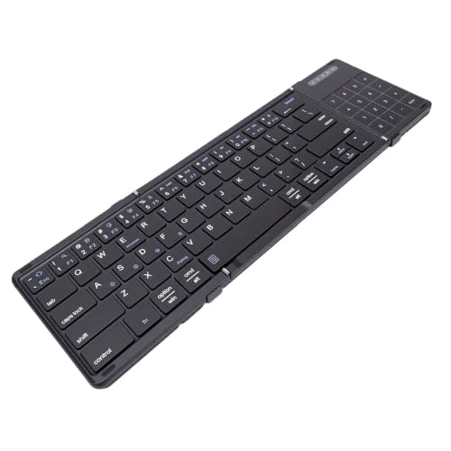 Foldable Keyboard with Touchpad, PU Leather Cover Bluetooth, Rechargeable 3 Fold Wireless Keyboard with Number Pad for Travel Tablet Laptop Users (Black) - color: Black