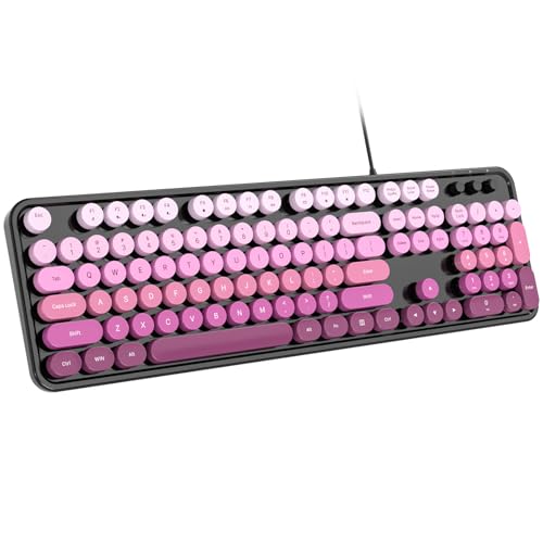 Wired Computer Keyboard, Colorful Full-Size Keyboard with Floating Round Keys, Typewriter Keyboards for Laptop Office PC Desktop Windows-Black Pink Gradient - color: Black Pink