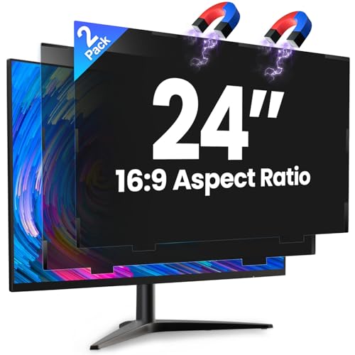 2 Pack 24 Inch Magnetic Computer Privacy Screen for Monitor 16:9 Aspect Ratio, Anti Blue Light Computer Screen Privacy Shield, Removable Anti Glare Screen Protector for Dell HP Lenovo ASUS LG Acer Samsung Monitors - size: 2 Pack 24" (16:9)