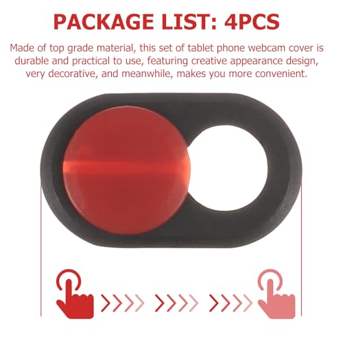 Garneck 4pcs Phone Tablet Webcam Cover Privacy Protector Ultra-Thin Webcam Privacy Shutter for Laptop and Mobile Devices Black and Red Sliding Covers
