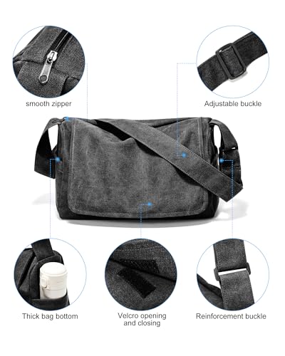 Messenger Bag for Men, Crossbody Bag Aesthetic, Water Resistant Unisex Classic Canvas Shoulder Bag - color: B1-black