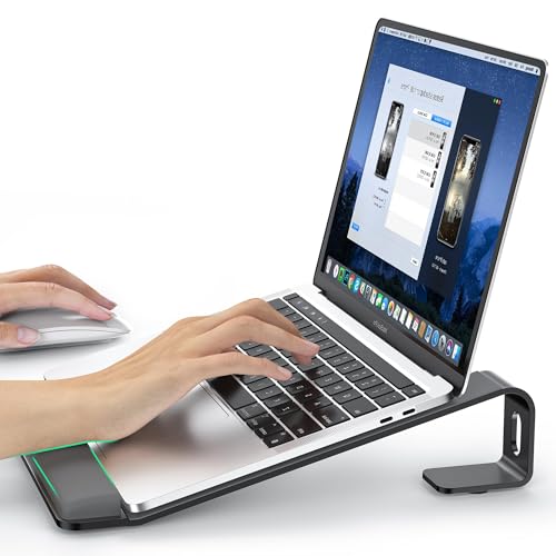LOXP Laptop Stand for Desk, Aluminum Laptop Riser Holder with Wrist Support | Removable Notebook Stand Ventilated Cooling Computer Riser Ergonomic Lectern Mount Compatible with 10-17” Laptops - color: Black