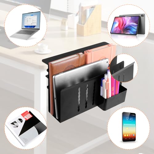 Desk Side Storage, 2 Tier Steel Hanging Organizer, No Drill Side Desk Organizer, Laptop Holder, with Pen Holder, For Office Supplies & Studio Essentials Black - size: 2Tier-B