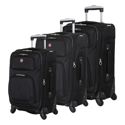 SWISSGEAR Sion Softside Expandable Spinner Luggage Durable Lightweight Travel Suitcase, Black, 3-Piece Set (Carry-On/Medium/Large) - color: Black, size: 3-Piece Set (Carry-On/Medium/Large)