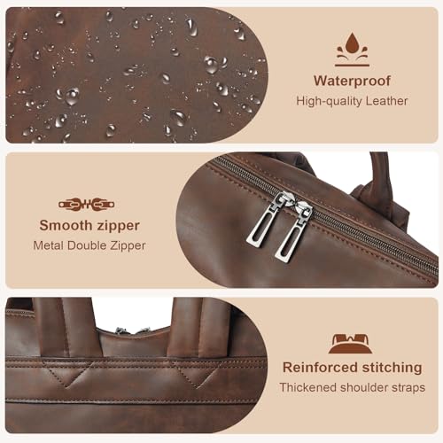 Laptop Backpack for Women 15.6 inch,Travel Leather Backpack Purse Nurse Teacher Carry on Backpack Computer Bag,Professional Water-Resistant College Business Work Casual Daypack,Brown - color: Crazy Horse Brown01