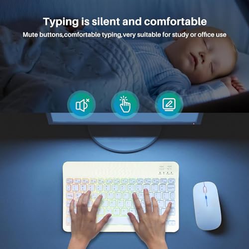 Bluetooth Keyboard and Mouse Combo for iPad - Rechargeable Wireless Keyboard & Mouse with 7-Color Backlit Compatible with iPad 9th/8th Gen, iPad Pro/Air/Mini, iPhone14/13/12 Pro,(10 inch Blue) - color: blue