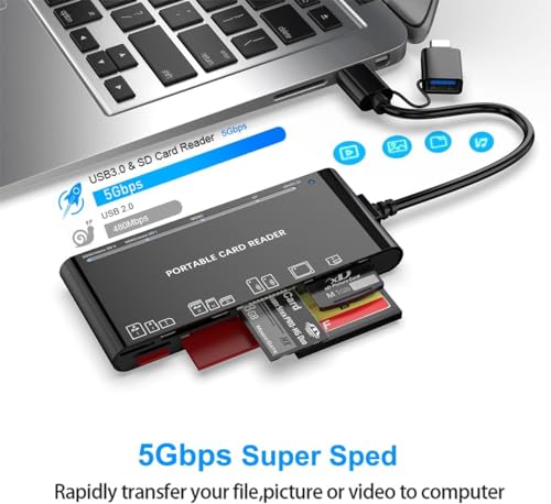 7-in-1 USB-C Memory Card Reader – Multi Card Reader for SD, Micro SD, CF, XD & MS, USB 3.0 Plug and Play for PC & Mac