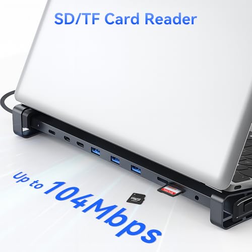 10-in-1 USB-C Laptop Docking Station with Adjustable Stand, 100W Power Delivery, 4K HDMI, Gigabit Ethernet, SD/TF Card Reader, 3 USB 3.0 Ports (Silver)