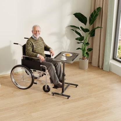 Laptop Table Mobile Adjustable Height Portable Desk Notebook Swivel PC Computer Rolling Desk with Wheels, Laptop Stand for Couch Bedside Hospital Bed Table - color: Oak Grey