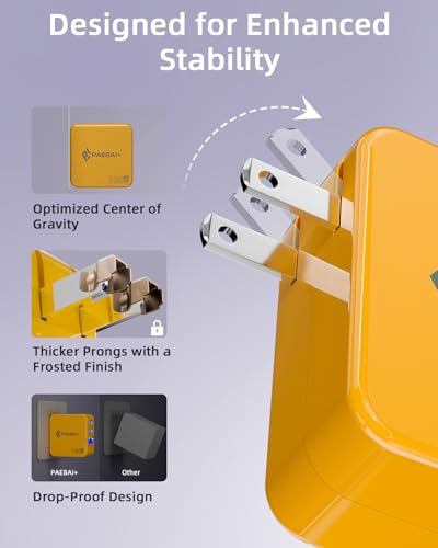 100W USB C Charger Block, 3 Port GaN Foldable Wall Fast Charger | for MacBook Pro, MacBook Air, Dell XPS, iPhone 17 16 Series, Samsung Galaxy, iPad Pro and All USB-C Devices - color: Yellow