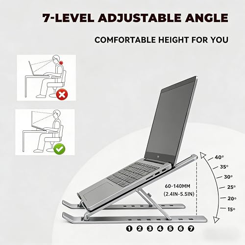Adjustable Laptop Stand for Desk, Metal Foldable Laptop Riser Holder, Portable Desktop Book Stands, Ventilated Cooling Computer Notebook Stand Compatible with 10-17” Laptops - color: Silver