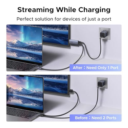 UGREEN USB C to HDMI Cable with 140W PD Fast Charging 8K@60Hz, 6.6FT | 4K@240Hz,Unidirectional,Plug & Play,Compatible iPhone 17 Pro Max SteamDeck MacBook iPad Galaxy S26 XPS for Gaming TV Monitor