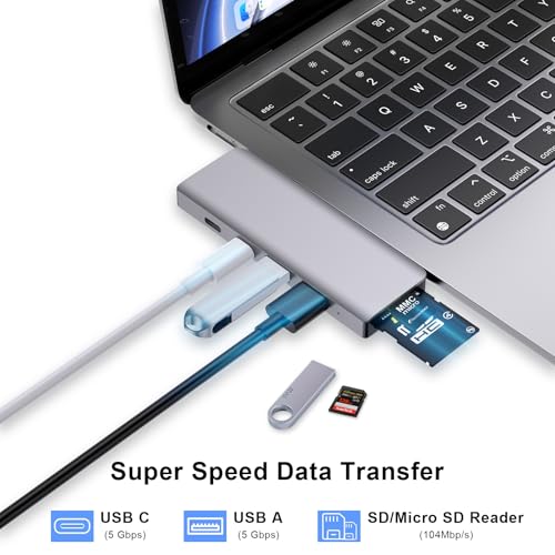 USB C Hub, 6 in 2 USB C Adapter Thunderbolt 4 100W PD MacBook Air Pro M1-M4 | Thunderbolt 4 Hub • 100W PD • 40Gbps • USB C 3.0 • 2 USB A 3.0 • SD/TF Card Reader • MacBook USB Adapter - size: 9888 Gray