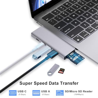 USB C Hub, 6 in 2 USB C Adapter Thunderbolt 4 100W PD MacBook Air Pro M1-M4 | Thunderbolt 4 Hub • 100W PD • 40Gbps • USB C 3.0 • 2 USB A 3.0 • SD/TF Card Reader • MacBook USB Adapter - size: 9888 Gray