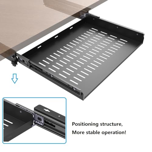 Sliding Under Desk Laptop Mount Shelf with Air Vents, 16" W | W 16.3" x D 12" Metal Under Desk Slide Out Tray Laptop Storage Tray for Laptop (16 Inch Wide) - size: 16 Inch