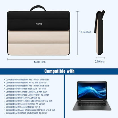 MOSISO 13-14 inch Laptop Case, 13.3 inch Puffy Laptop Sleeve, Black&Sand | Compatible with MacBook Air 13 13.6/Pro/Neo 13/Pro14,HP Dell Lenovo,Horizontal Rectangle Quilted Flap Bag with Handle&Pockets