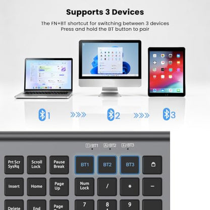 Rechargeable Wireless Bluetooth Keyboard and Mouse Combo, Full Size Silent Ergonomic Scissor Switch Keyboard and Optical Mouse Set, 2.4G Lag-Free Cordless Keyboard Mice for Computer,Mac,Laptop,PC-Grey