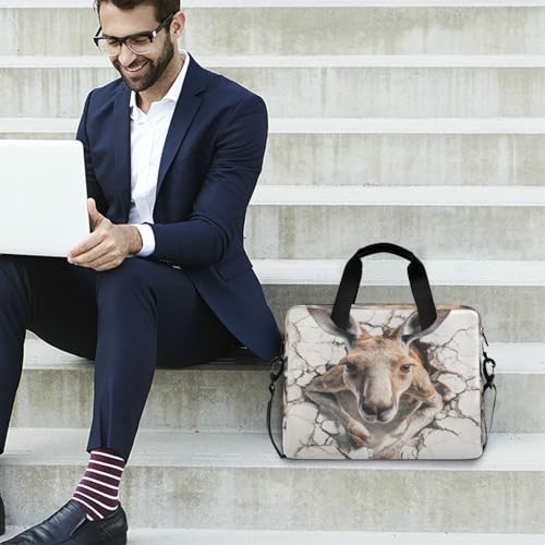 Laptop Zipper Case Portable Crossbody Messenger with Handle and Shoulder Strap 15.6 inch Computer Sleeve with Zipper 3d Kangaroo Marble Back