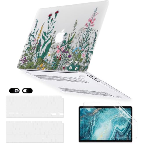 Case for MacBook Air 13 inch M1 A2337 A2179 A1932 2022-2018 Release, Matte Clear Hard Cover & Transparent Keyboard Cover & Screen Protector Compatible with Mac Air 13.3 Touch ID, Flowers - color: Z Midnight Green