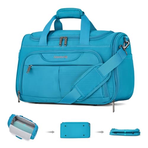 Hanke Small Underseat Carry On Luggage Bags for Travel with 10 Pockets. | Airline Approved Foldable Personal Bag w/ Luggage Sleeve; Tote Duffle & Bento Bag, Flight Attendant Weekender for Men & Women - color: Caribbean Blue, size: Underseat Carry-On
