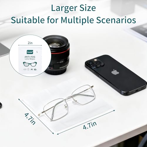 Anti-Fog Lens Wipes for Glasses, 100 Count, Individually Wrapped, Pre-Moistened, Large 4.7 x 4.7 Inch Sheets for Eyeglasses, Sunglasses, Screens, Camera Lenses