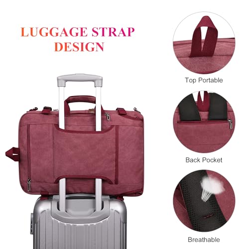 WITZMAN Canvas Travel Backpack for Women Large Laptop Backpack Fits 16 Inch | Expandable 32L to 42L, Carry-on Airline Approved Convertible Shoulder Rucksack, For Vacation, Overnight Trip, A6617 Red - color: Red