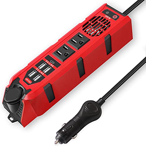 200W Car Power Inverter DC 12V to 110V AC Converter with Dual AC Outlets, 4 Quick Charger 2.4A USB Ports and 1 Type C Port Cigarette Lighter Socket Charger Adapter - size: 200 Watt/Modified Sine Wave
