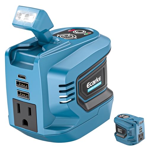 Ecarke 220W Portable Power Inverter Compatible with Makita 18V Battery (Tool Only), DC 18V to AC 110V Power Station with 1 AC Outlet, 2 USB-A, 1 Type-C & LED Light for Camping Outdoor Emergency - color: Blue, size: 1-pack