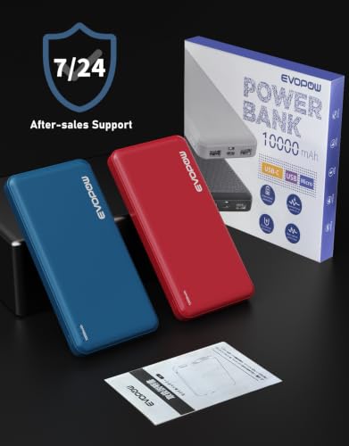 2-Pack Portable Charger, 10000mAh Power Bank, Battery Pack, Battery Bank | Slimmer, Fast Charging, USB C in&Out, for iPhone Tablet Samsung Pixel Headphones etc (Blue&red) - color: Blue&Red