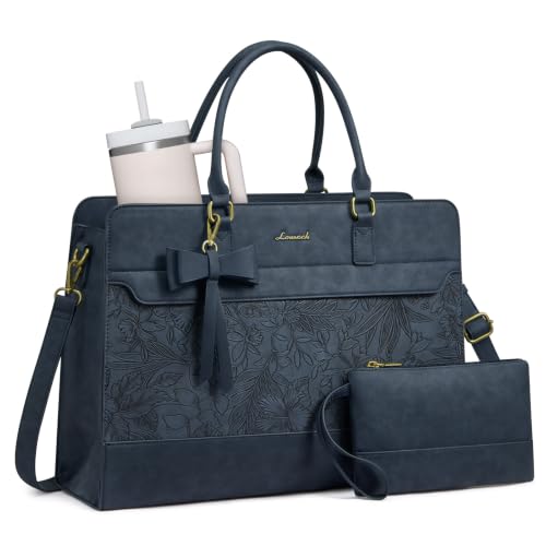 LOVEVOOK Laptop Tote Bag for Women,Leather Work Bag, Waterproof Business Teacher Bag,Large Computer Handbag Purse Briefcase,Office Gifts for Women - color: Embossed Blue, size: 15.6 Inch