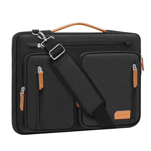 MOSISO 360 Protective Laptop Bag, Computer Bags | Side Open Messenger Bag with Trolley Sleeve&5 Pockets - color: Black
