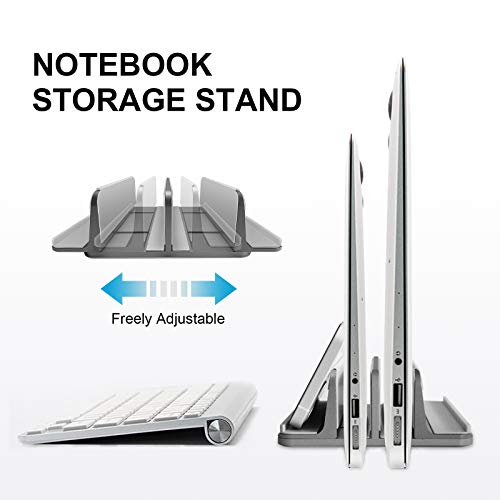 Vertical Laptop Stand [2021 ver.],ULBRE Double Adjustable 4 Slot Desktop MacBook Stand Holder Dock Compatible with All MacBook Chromebook Surface Dell iPad Pro Up to 17.5 Inches (Gray)