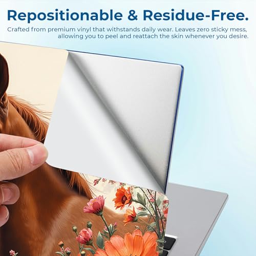 Reusable Universal Laptop Skin Sticker, Cut to Fit for 11.6–15.6 Inch Laptops, Waterproof Protective Film, No-Residue - Horse with Flowers - color: Horse with Flowers