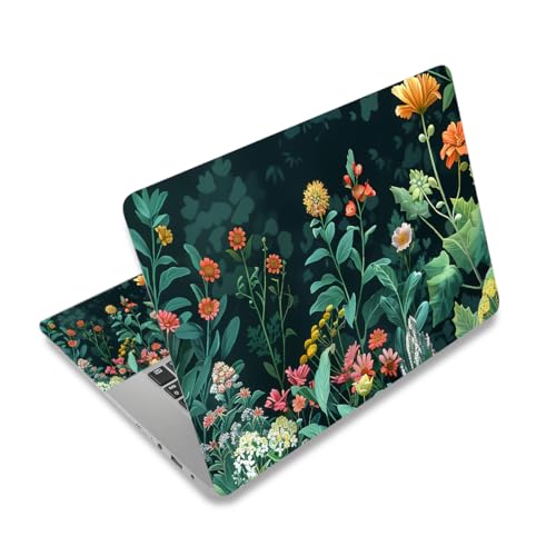Laptop Skin Sticker Decal,13.3" 14" 15" 15.4" 15.6 inch Laptop Vinyl Skin Sticker Cover, Art Decal Protector with Free 2 Wrist Pads, Green Daisy Leaves - color: Green Daisy Leaves
