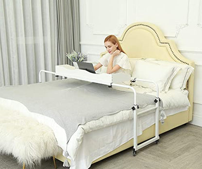 UNICOO Adjustable Overbed Table, Over the Bed Table with Wheels, Medical Overbed Table with Wheels Adjustable Height, Rolling Desk for Full/Queen/King Bed, Sturdy Wood & Steel Frame (202-White) - color: White