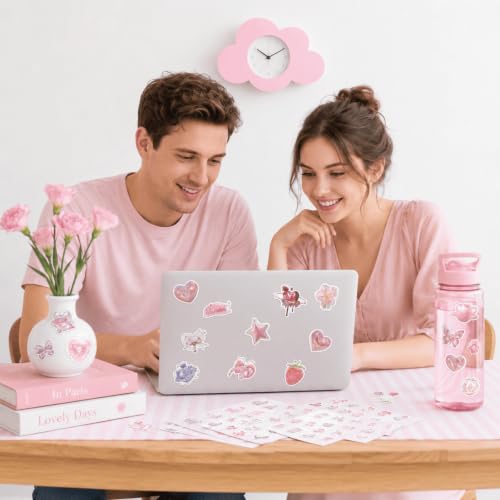 160 Pcs Pink Aesthetic Sticker Coquette Stickers, Cute Butterfly Cake Waterproof Vinyl Stickers, Decorative Decals for Laptop Journal Scrapbook Phone Luggage and Water Bottle