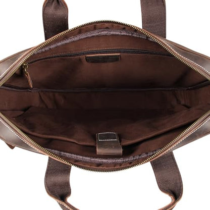 16" Full Grain Leather Briefcase Laptop Bag Shoulder Messenger Bag Classic Handbag for Business or Travel | Full Grain Leather - color: Dark Coffee