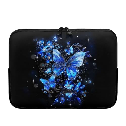 10 Inch Blue Butterfly Flower Laptop Sleeve, Laptop Bag Computer Cover Waterproof Zipper Tablet Carrying Case Protective Notebook Sleeves Briefcase Work Business Bag for Women - color: Blue Butterfly Flower, size: 10 Inch