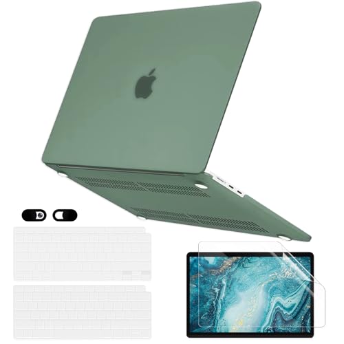 Case for MacBook Air 13 inch M1 A2337 A2179 A1932 2022 2021-2018 Release with Touch ID Retina Display, 6 in 1 Plastic Hard Shell&Keyboard Cover&Screen Protector&Webcam Cover, Green - color: Green